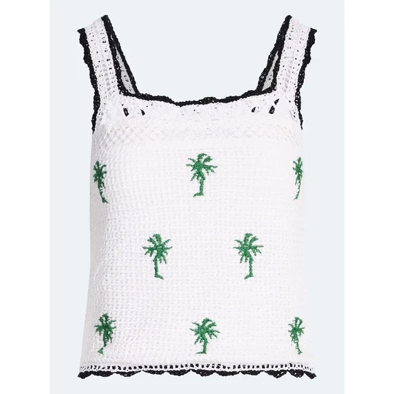 Free Assembly Women's Embroidered Square Neck Cotton Tank Top, Sizes XS-XXL | Walmart (US)