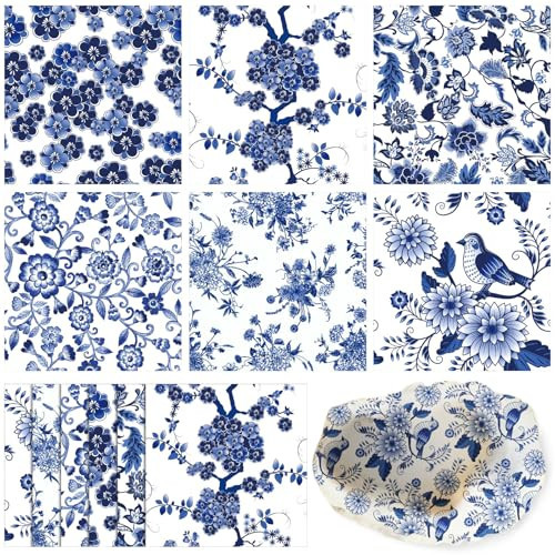Epakh 36 Pack 6 Style Decoupage Paper Napkins Floral Decorative Decoupage Napkins Chinoiserie Cocktail Paper for DIY Crafting Birthday Christmas Chinoiserie Decor, Each Unfolded 13 Inch(Blue) | Amazon (US)