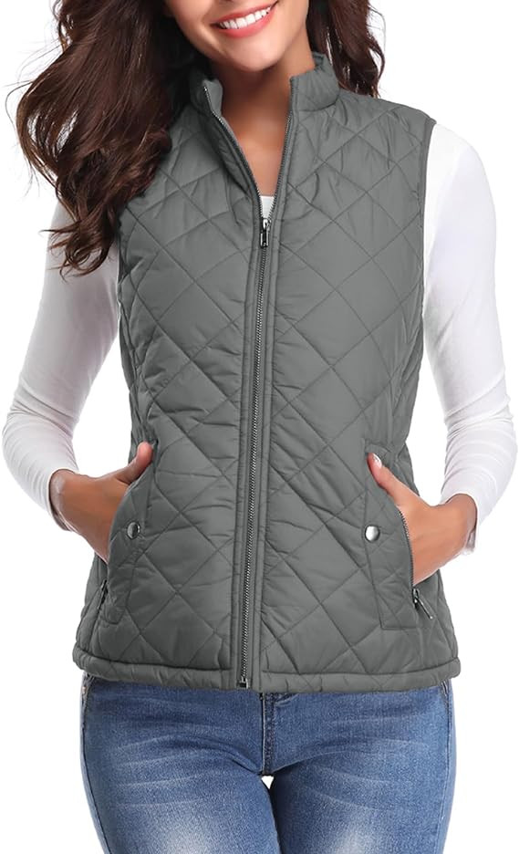 Fuinloth Women's Quilted Vest, Stand Collar Lightweight Zip Padded Gilet | Amazon (US)