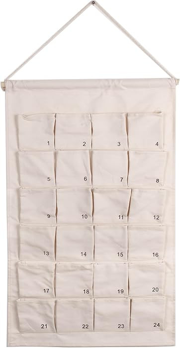 Fabric Advent Calendar with 24 Numbered Pockets, 67 x 42 cm, White Hanging Wall Calendar to Fill ... | Amazon (US)