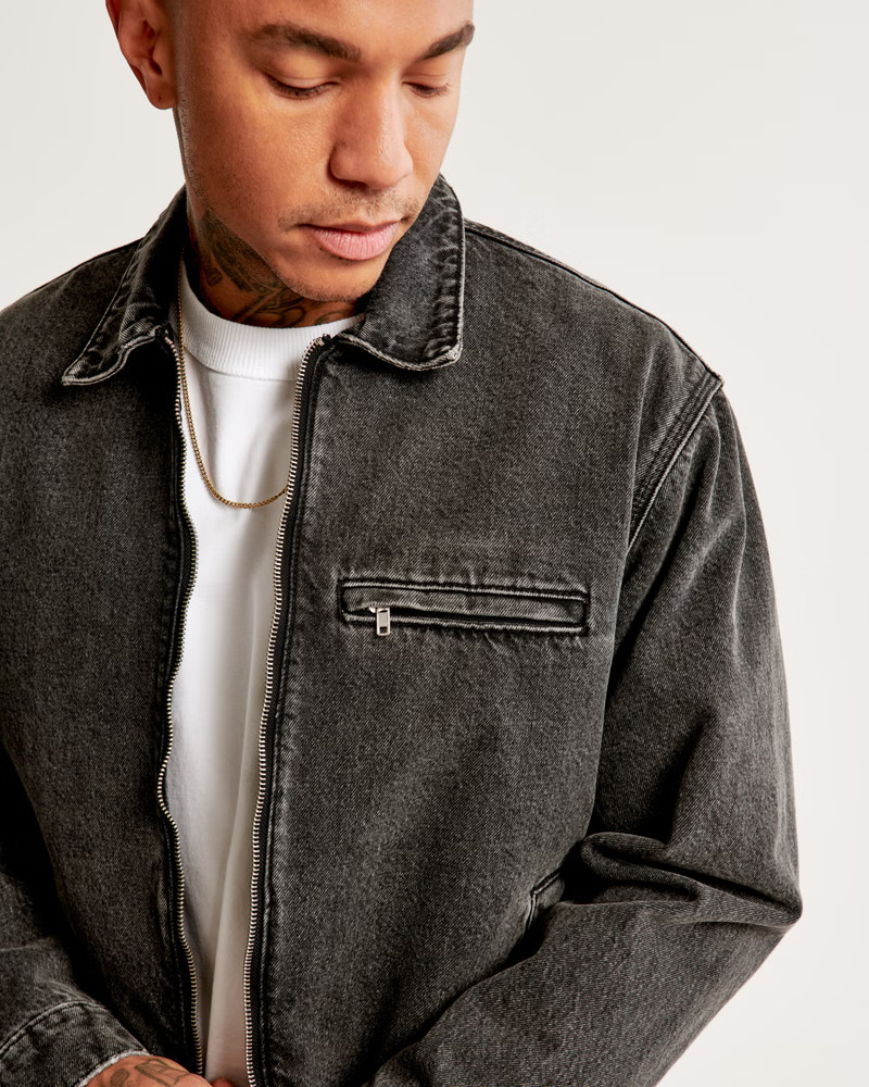 Lightweight Denim Zip Trucker Jacket | Abercrombie & Fitch (US)