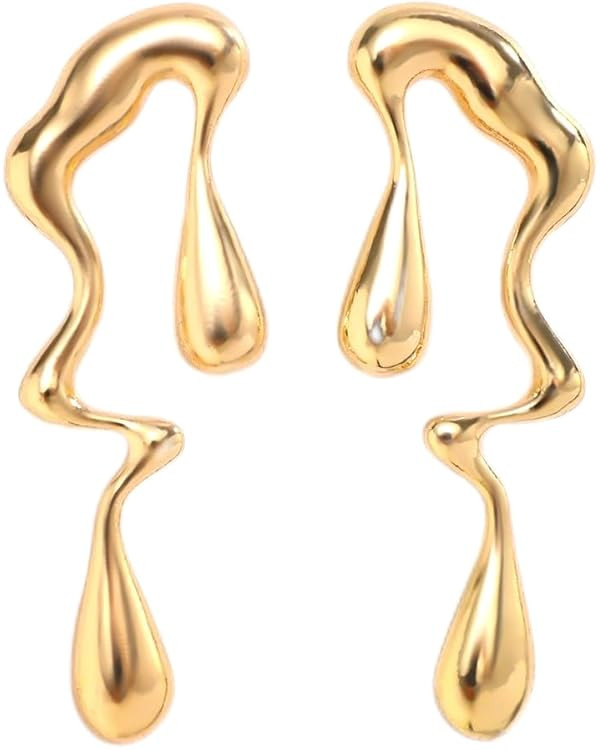 Irregular Waterdrop Earrings for Women Liquid Metal Earrings Thick Hypoallergenic Dangle Earrings... | Amazon (US)