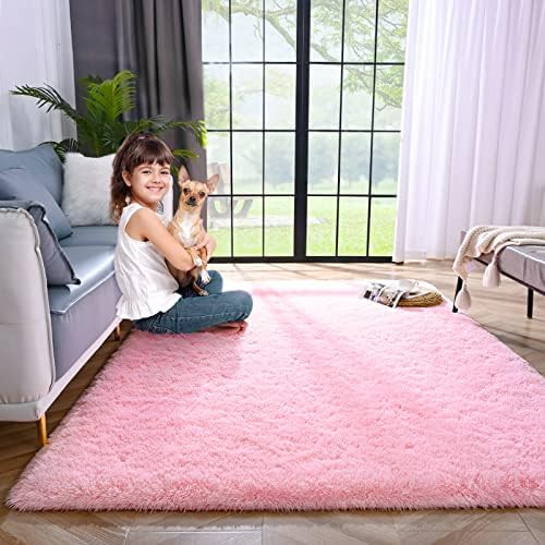 Lascpt Area Rugs for Living Room, Super Soft Fluffy Fuzzy Rug for Bedroom, Pink Furry Shag Rug 4x... | Amazon (US)