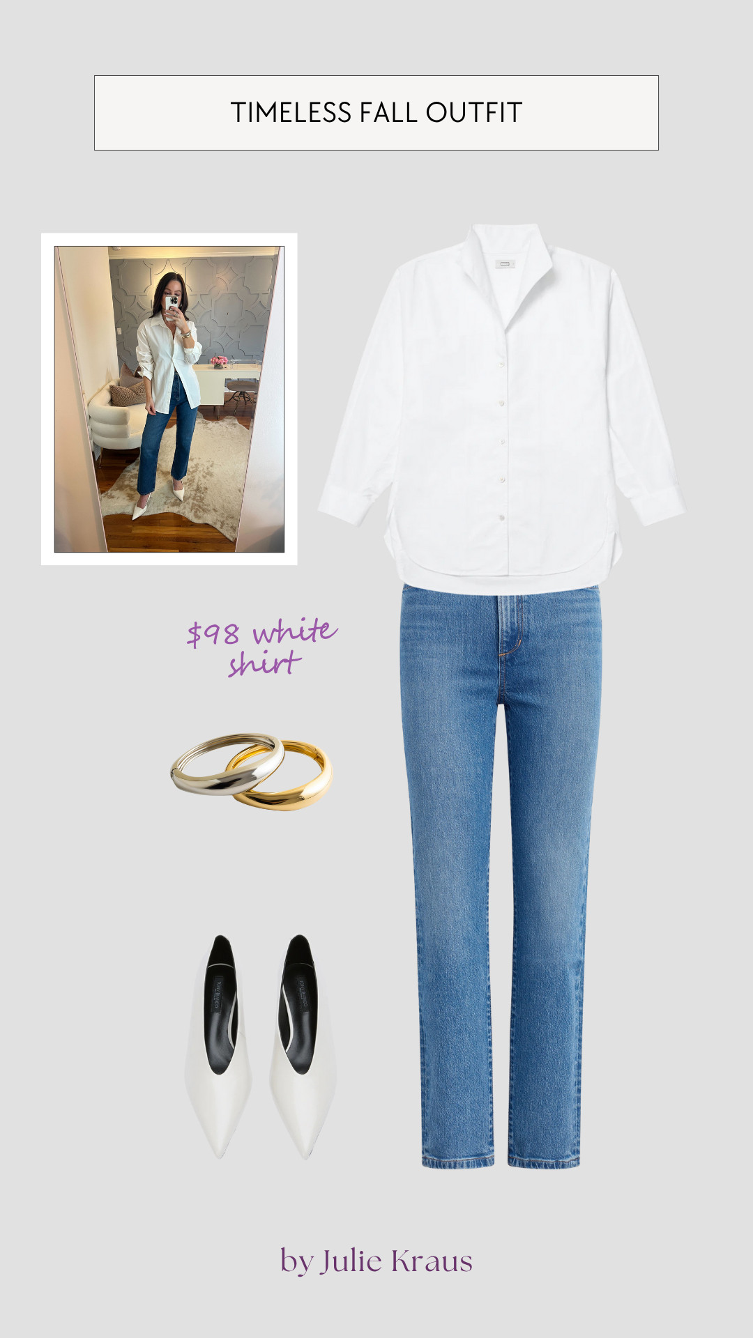 timeless fall outfit, denim and white look, capsule wardrobe style, classic everyday outfit, fall fashion inspo, minimal chic outfit, elevated basics, effortless fall look, casual fall outfit, everyday chic 

 #LTKOver40 #LTKFindsUnder100 #LTKStyleTip
