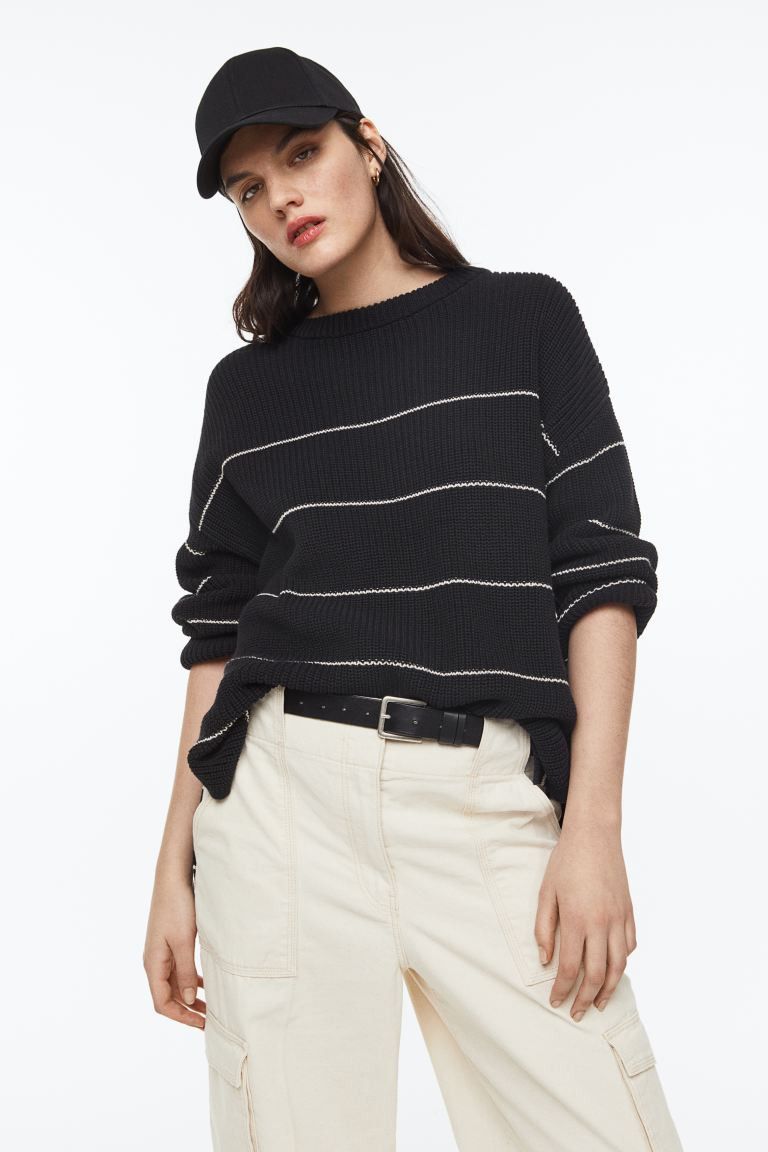 Oversized Rib-knit Sweater | Black Sweater Sweaters | HM Sweater Outfit | Spring Outfits | H&M (US + CA)