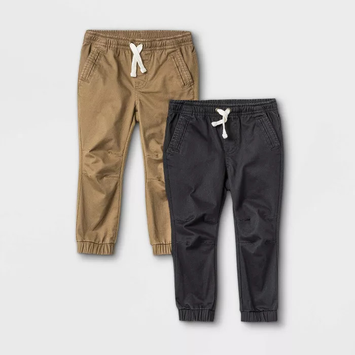 Toddler Boys' 2pk Knit and Woven Pull-On Jogger Chino Pants - Cat & Jack™ Charcoal Gray/Tan | Target