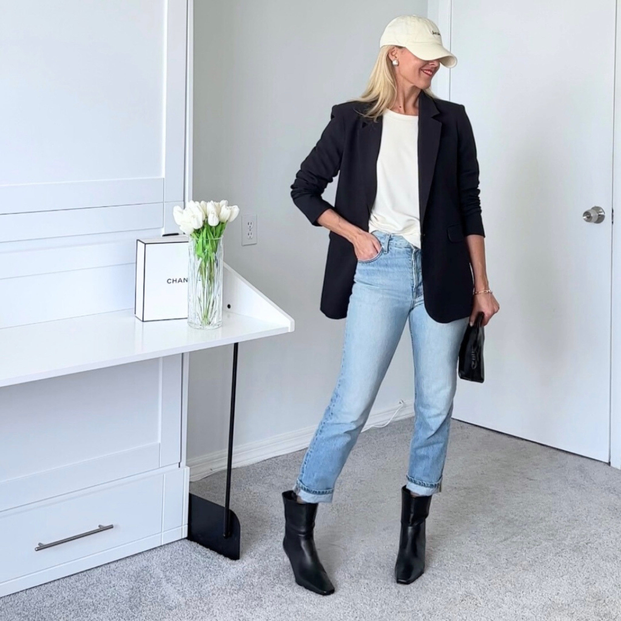 I'm 5'4.    These jeans land just abound my ankles.     They are one of my favorite pairs.     They are true to size

My shoe size is 7-7.5 (24 cm).   The reformation boots  7 is my correct size.

The black Abercrombie blazer is one of my most used item.    I wear it in repeat.   It's true to size as well 

My sweatshirt is an older sweatshirt that is part of a short set.     I linked a similar one.  

#LTKSale #LTKfindsunder100 #LTKSeasonal