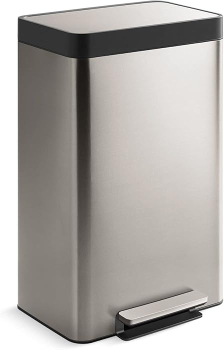 KOHLER 13-Gallon Stainless Steel Step Trash Can, Stainless Steel, Hands-Free Pedal, Quiet-Close L... | Amazon (US)