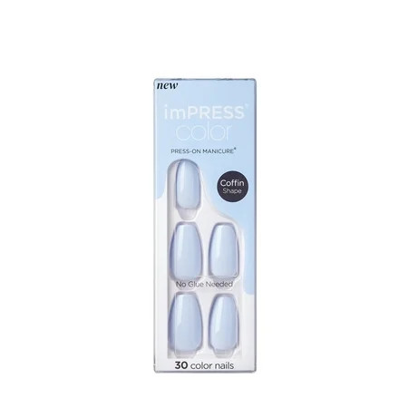 KISS imPRESS Color Medium Coffin Press-On Nails ‘Cloudless’ 30 Count | Walmart (US)