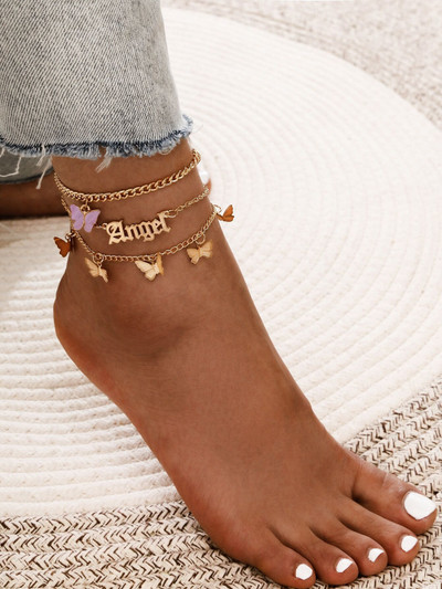 3pcs Letter Decor Chain Anklet