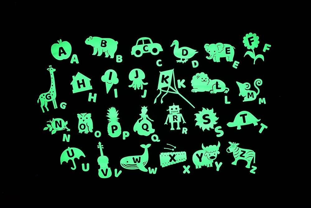 GLOPLAY ABC Playtime (62pcs/Pack), Glow in The Dark Educational Wall Stickers, The Eco-Friendly a... | Amazon (US)