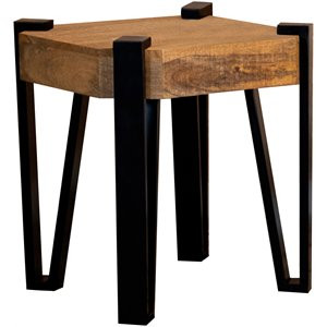 Pemberly Row Farmhouse Wood Square Top End Table with Hairpin Leg in Natural | Homesquare