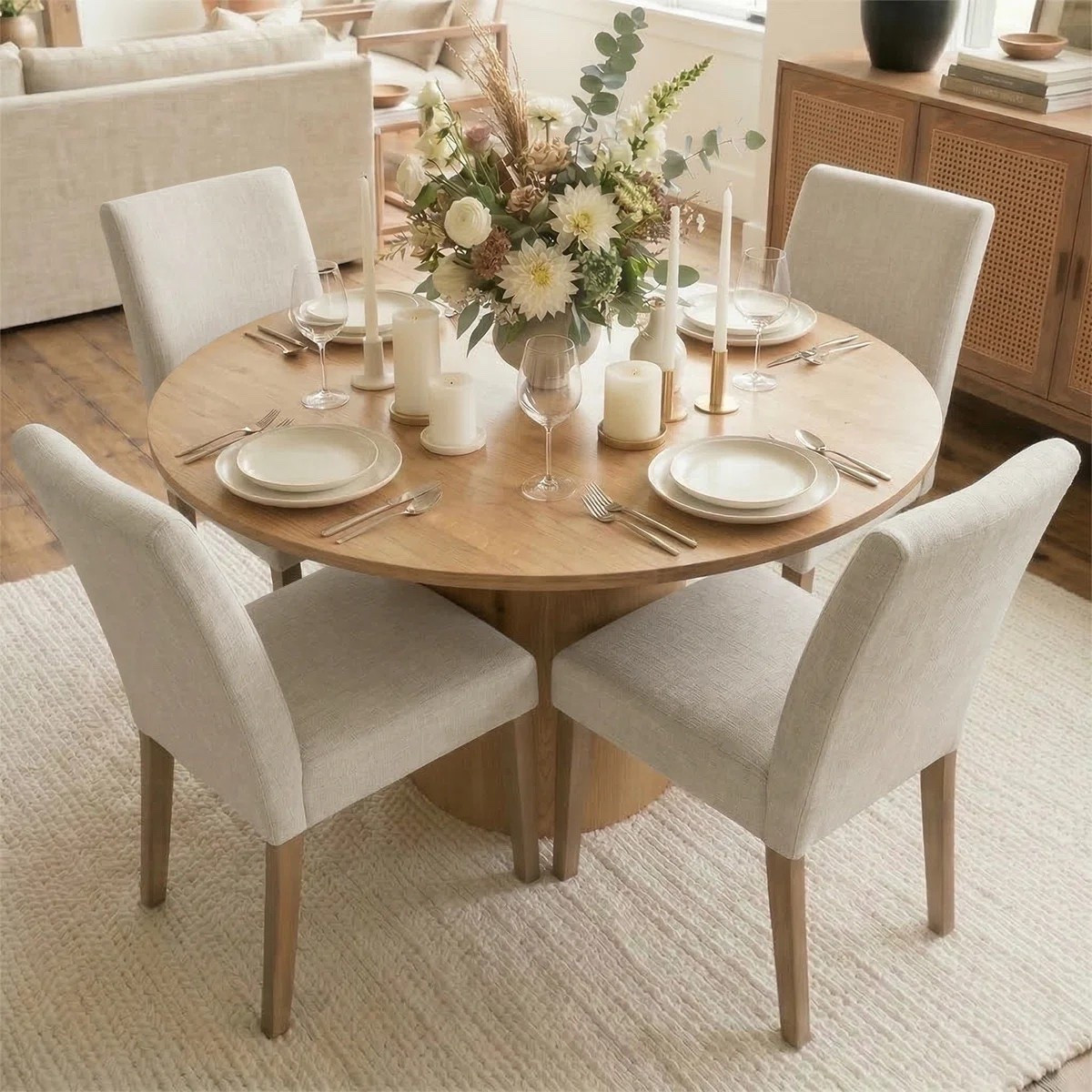 Inspired by intimate dining elegance, the Danayla 4-Person Dining Table Set features a beautifully proportioned 41.5-inch round table paired with upholstered linen chairs for a warm and inviting dining experience. Its timeless design is perfect for everyday meals and meaningful conversations. ON SALE and under $800.

Keywords:

* 4 person dining set
* round dining table set
* 41.5 inch round dining table
* upholstered linen dining chairs
* dining room furniture
* kitchen table and chairs
* breakfast nook furniture
* family dining table
* round kitchen table
* modern dining set
* contemporary dining furniture
* small dining table set
* dining room inspiration
* comfortable dining chairs
* apartment dining furniture
* elegant dining room
* kitchen dining furniture
* space-saving dining set
* timeless dining décor
* home dining essentials

#LTKSaleAlert #LTKHome #LTKSeasonal