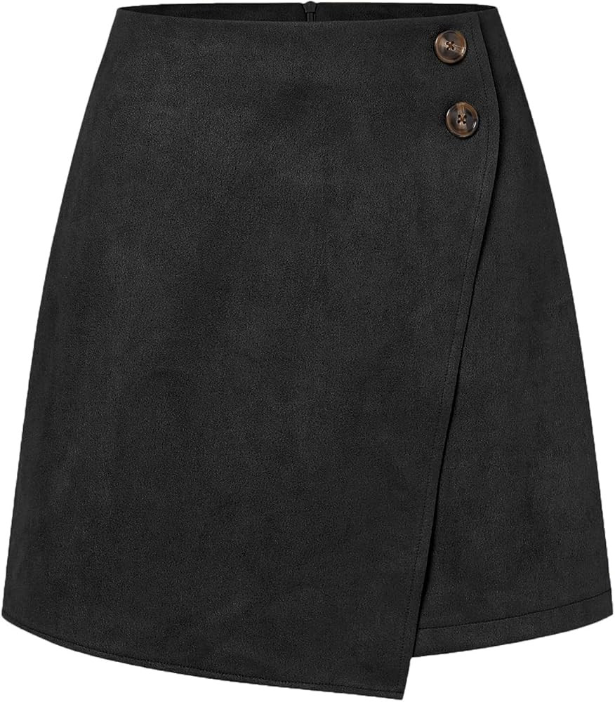 Women's Faux Suede High Waist Asymmetrical Hem A-Line Short Mini Skirt | Amazon (US)