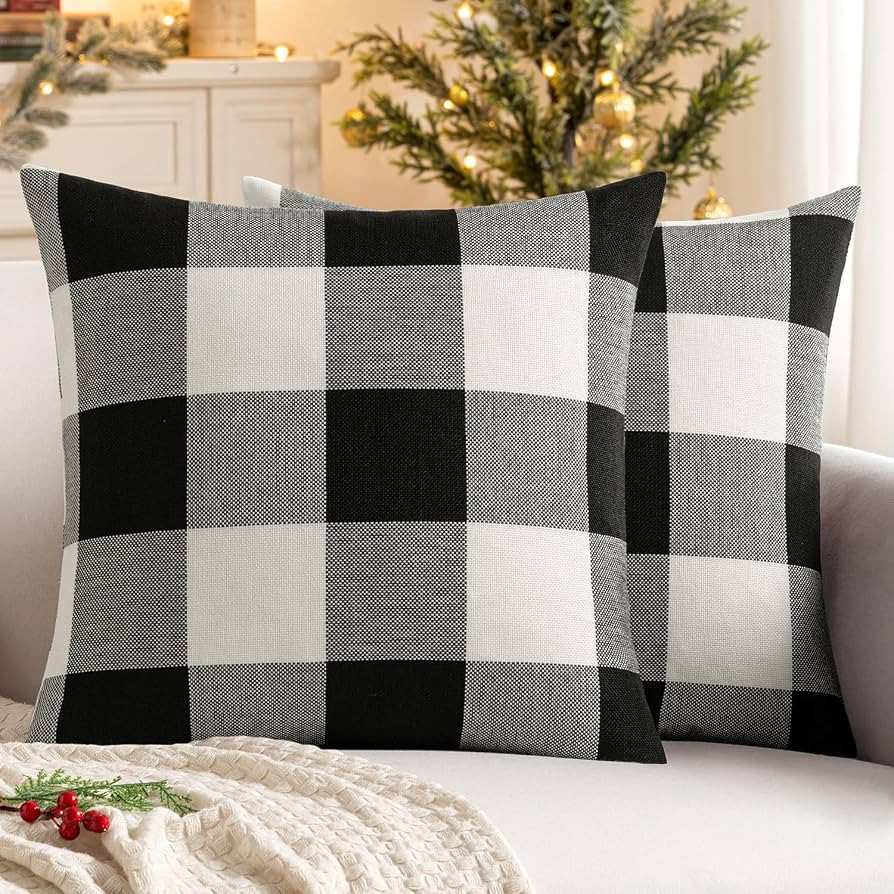 MIULEE Halloween Plaid Pillow Covers Fall 16x16 Black and White Pack of 2 | Amazon (US)