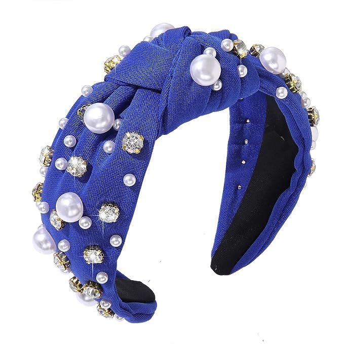 GLBCC Pearl Headband Sparkly Rhinestone Pearls Knot Hairband Wide Knotted Headband Headpiece Spri... | Amazon (US)