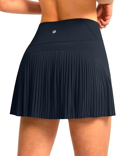 SANTINY Women's Pleated Tennis Skirt High Waited Athletic Skirts with Pockets Tummy Control Golf Skorts for Woman (Navy_S) | Amazon (US)