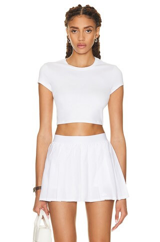 alo Soft Crop Finesse Short Sleeve Top in White | FWRD 