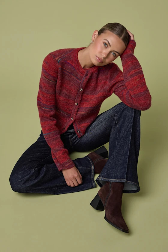 Haller Red Space Dye Cropped Cardigan Sweater | Lulus