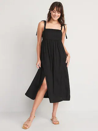 Tie-Shoulder Dobby Midi Babydoll Swing Dress for Women | Old Navy (CA)