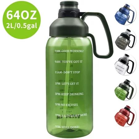 64 OZ Water Bottle with Straw, Motivational Water Bottle with Time Marker Clear Large Water Bottle w | Walmart (US)