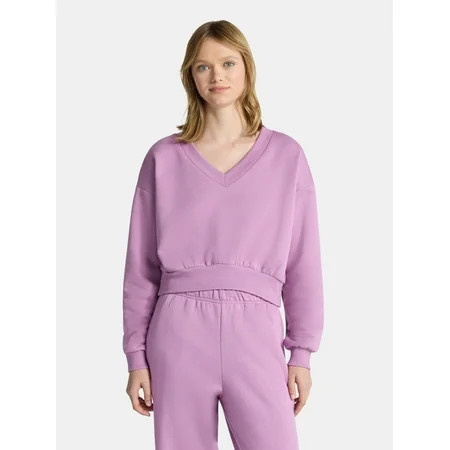 No Boundaries V-Neck Fleece Cropped Sweatshirt, Women's | Walmart (US)