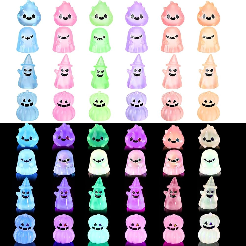Huwena 24 Pcs Luminous Halloween Mini Resin Ghost Miniature Garden Set Ornaments Glow in The Dark... | Amazon (US)