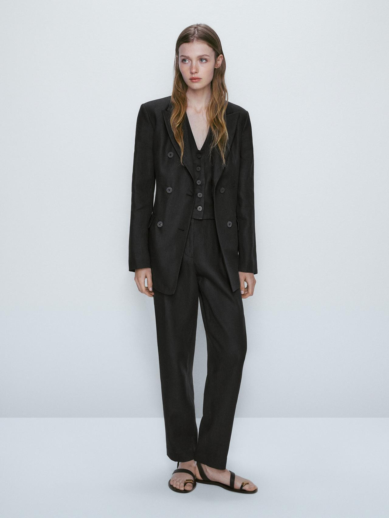 Zweireihiger Anzugblazer aus reinem Leinen | Massimo Dutti DE