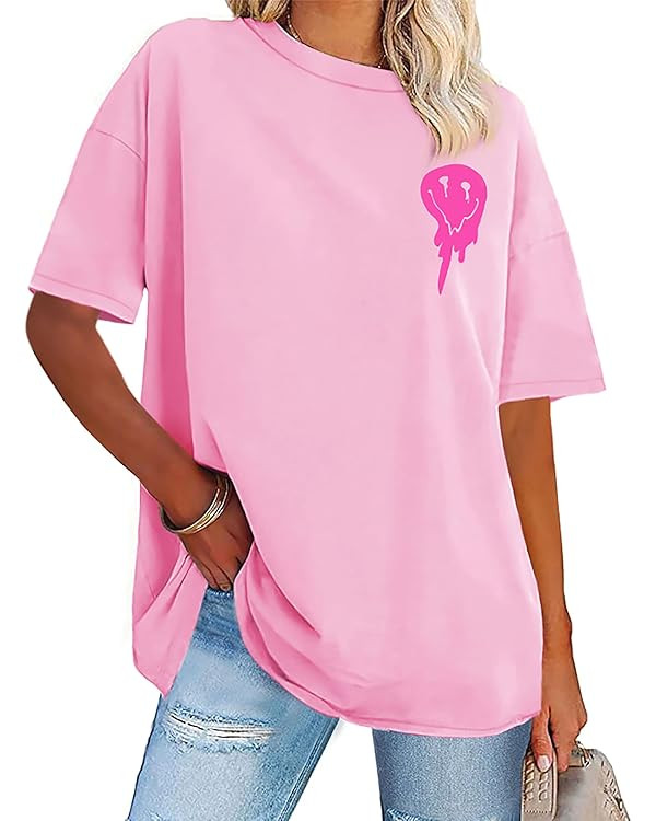 Womens Oversized Tshirt Graphic Tees Crew Neck Summer Short Sleeve Loose Fit Tops | Amazon (US)