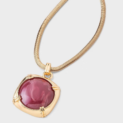 Stone Pendant Chain Necklace - A New Day™ Gold/Burgundy | Target