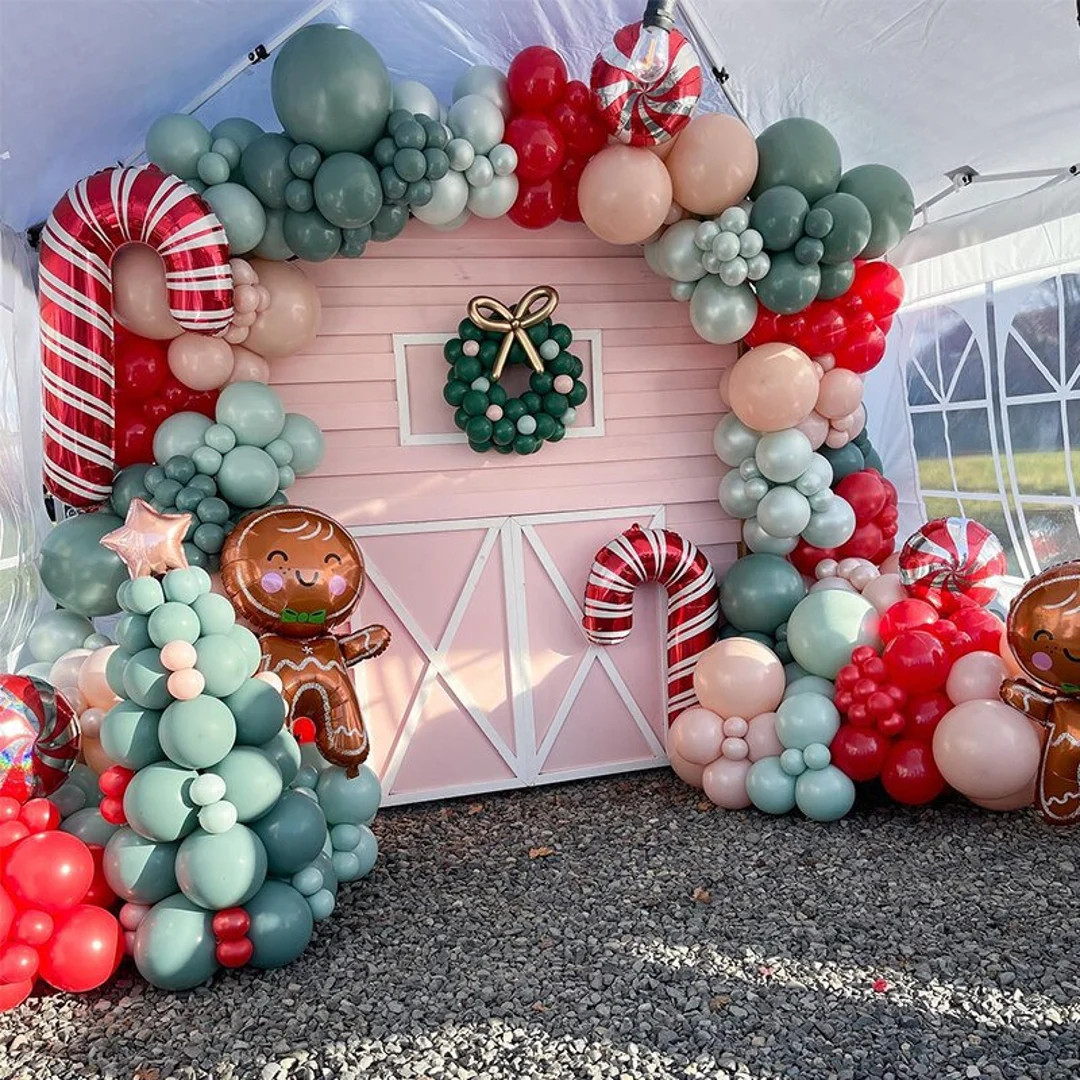 145pcs Christmas Balloon Arch Green Gold Red Box Candy - Etsy | Etsy (US)