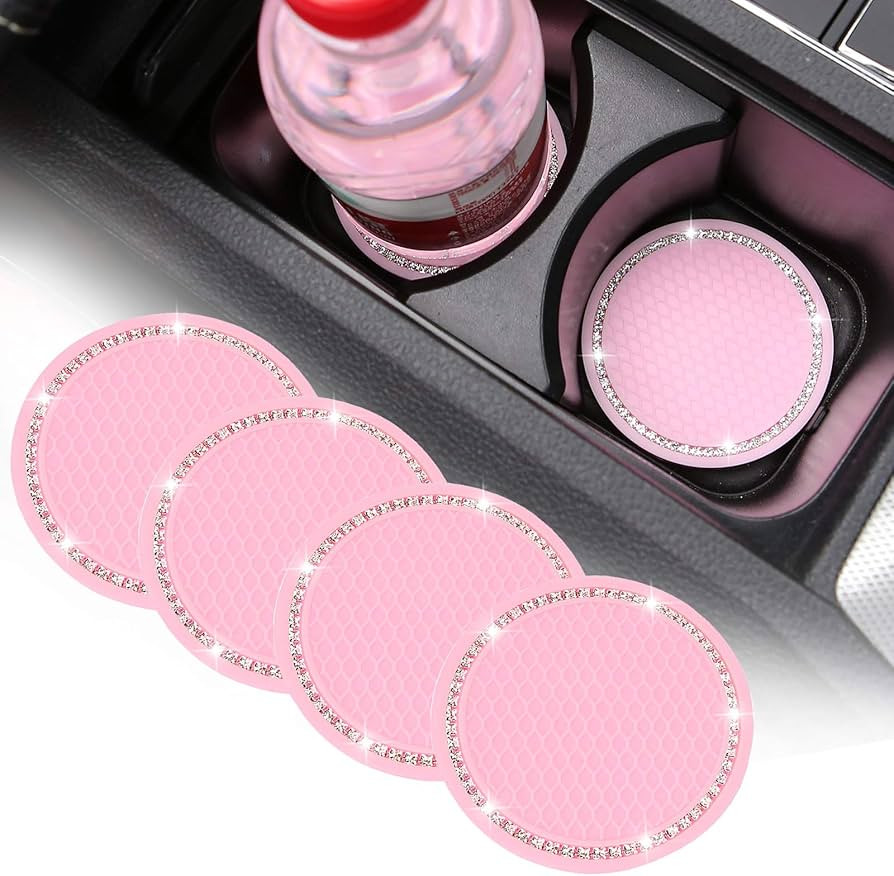 4 Pack Bling Car Coasters, 2.75 Inch Bling Crystal Rhinestone Soft Rubber Universal Anti-Slip Gli... | Amazon (US)