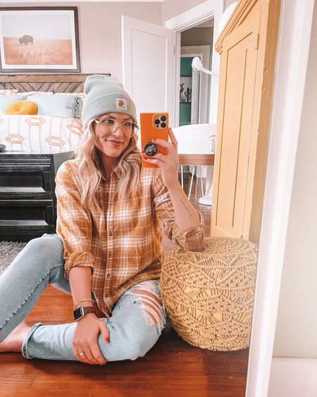 can I get a hip hip hooray for flannel & beanie szn?! 🍂👏🏼 and peep that fresh ink 🙃 

this flannel is under $30 and comes in a handful of colors - I sized up for an oversized fit! 

#LTKSeasonal