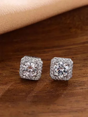 1 Pair Silver Square Stud Earrings, Suitable As Birthday/Holiday Gift For Friends, Sisters | SHEIN