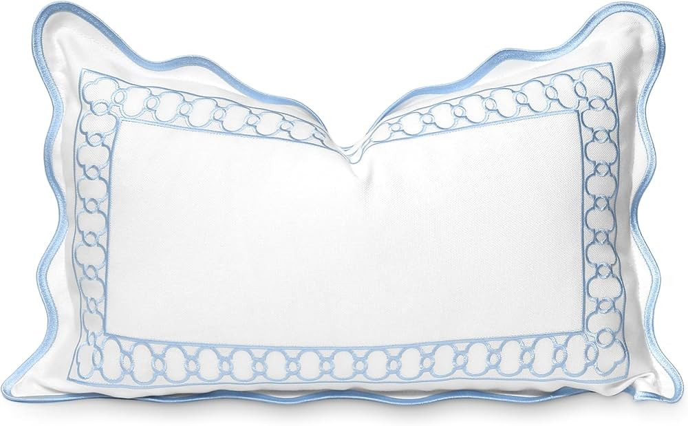 Hofdeco Premium Coastal Patio Indoor Outdoor Scalloped Lumbar Pillow Cover Only, 12"x20" Water Re... | Amazon (US)