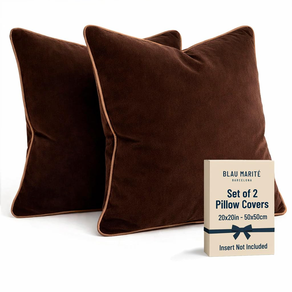 2 Pack Velvet Decorative Throw Pillow Covers, 20"x20", Brown and Camel, Solid, Modern, Contrast P... | Amazon (US)