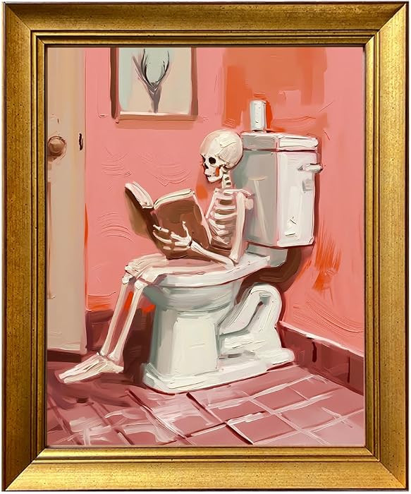 Vintage Framed Halloween Bathroom Print Pink Skeleton on Toilet Wall Art Funny Girly Bathroom Wal... | Amazon (US)