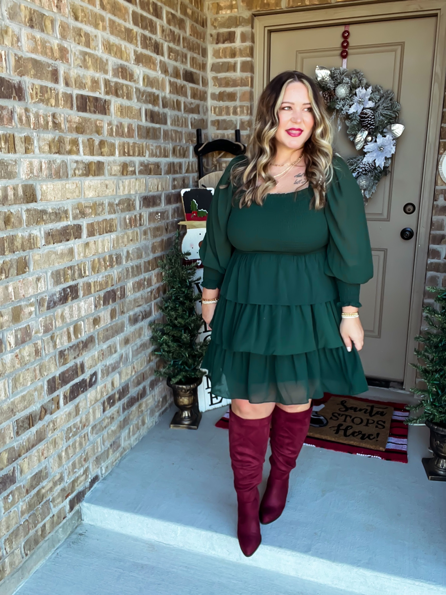 Dress size xl tts
Boots tts (wide calf) 

#LTKSeasonal #LTKGiftGuide #LTKcurves