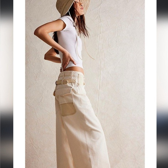 Free People NWT Waterfalls Wide Leg Baggy Jeans Ivory Combo Size 28 | Poshmark