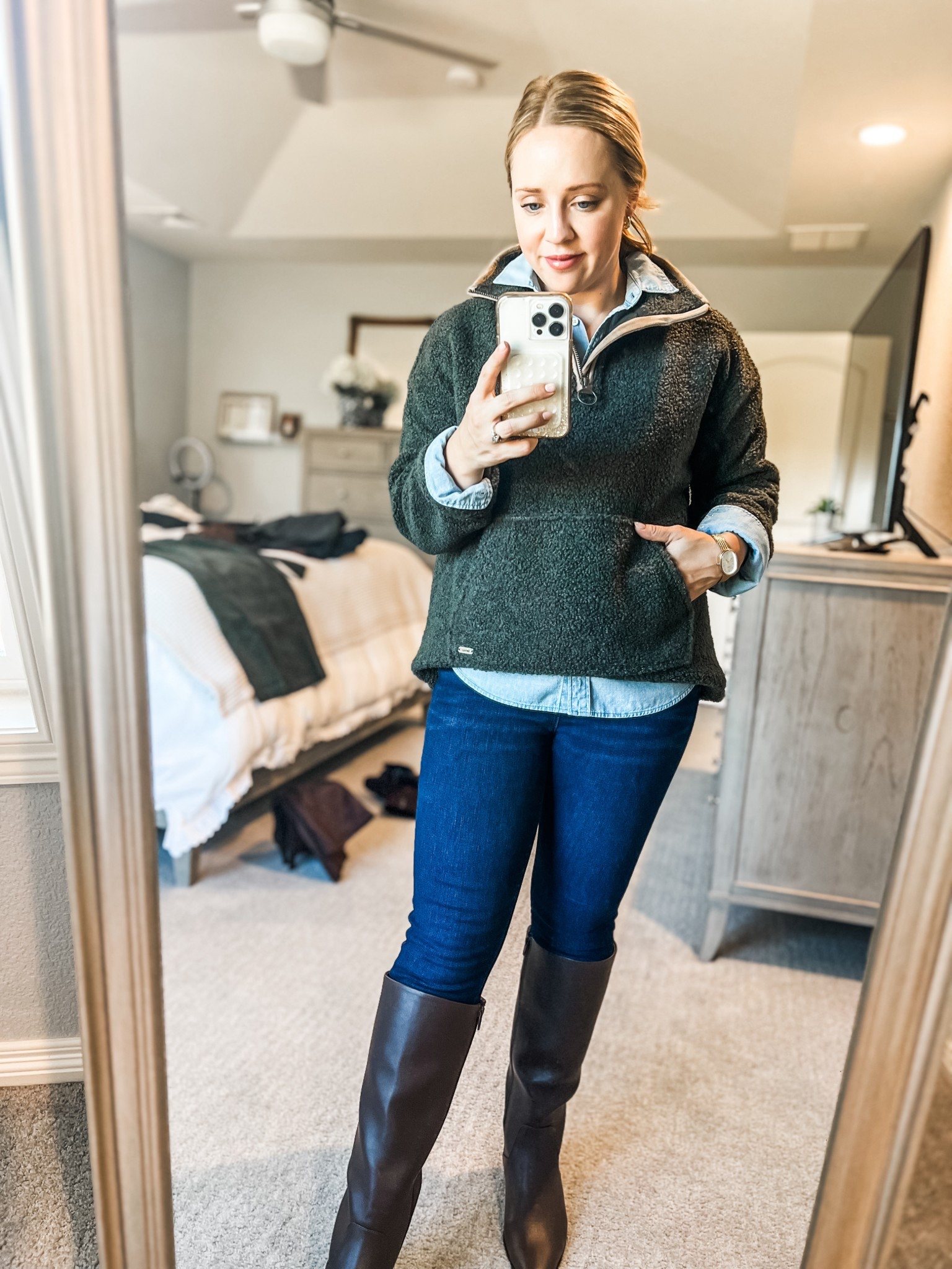 This pullover is so cozy and warm! Wearing my true size of small. Knee high boots are from Target and fit true to size.

Fall outfit, pull over, riding boots, petite, quarter zip 

#LTKSaleAlert #LTKPetite #LTKShoeCrush