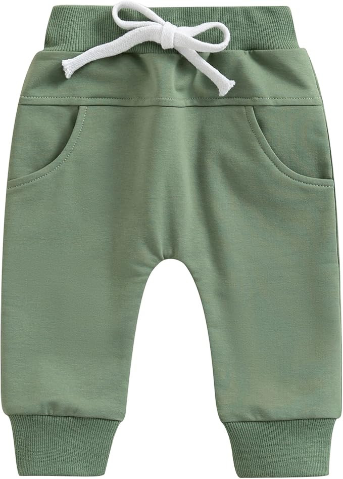 Mubineo Toddler Baby Boy Girl Infant Basic Plain Sweatpants Comfy Cotton Pants with Pockets | Amazon (US)