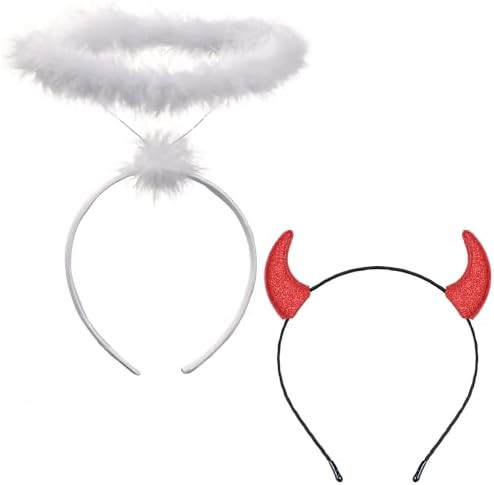 Cheerin Angel Halo and Devil Horns Headband - White and Red - Costume Accessories | Amazon (US)