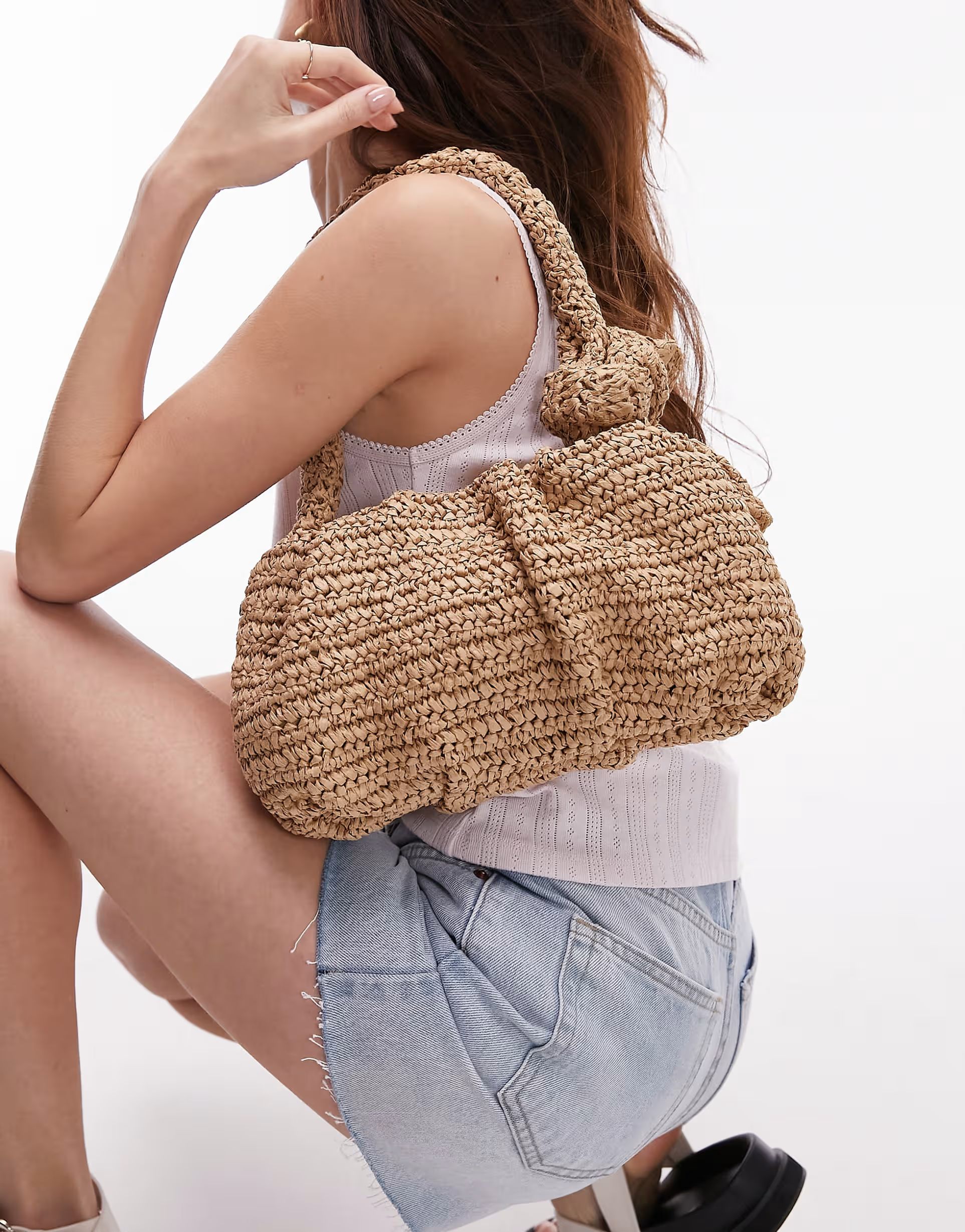 Topshop - Sandy - Sac porté épaule en paille avec anse nouée - Naturel | ASOS (Global)