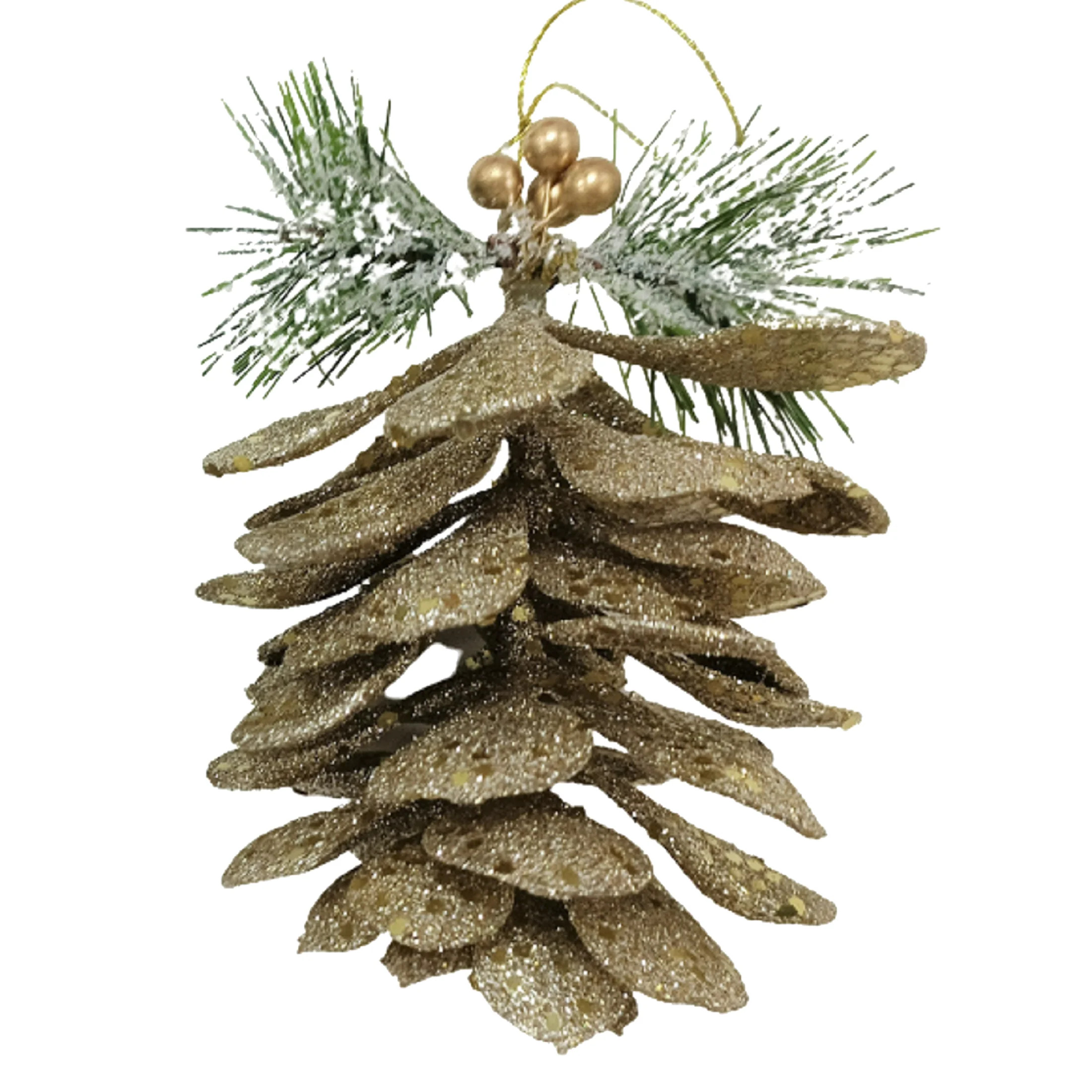 Holiday Time Glitter Pinecone Ornament. Gold & Silver Theme. Brown & Green Color. | Walmart (US)