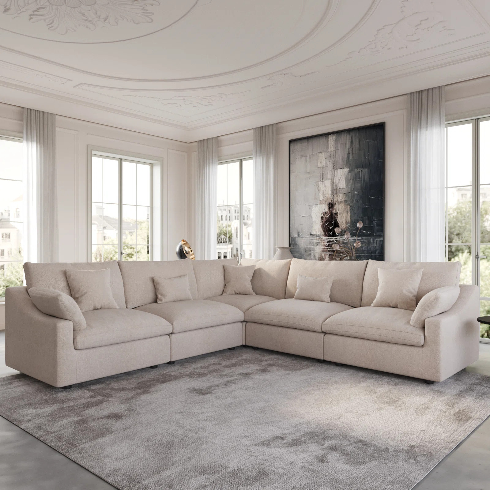 Kyna Upholstered 5-piece Linen Slipcovered L-shape Sectional (5 Seat) | Wayfair North America