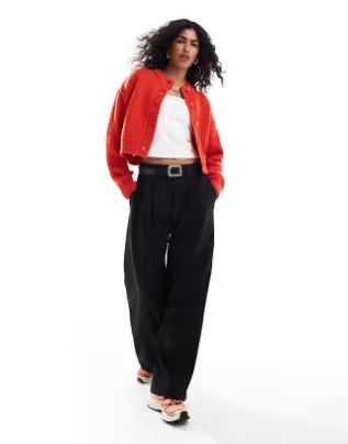 ASOS DESIGN crop crew neck cardigan in red | ASOS (Global)