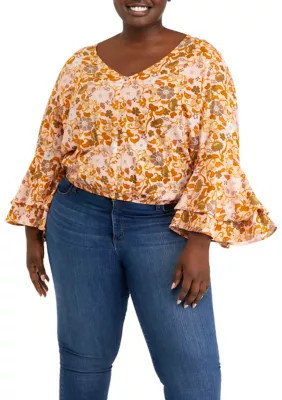 Gypsies and Moondust Women's Plus Size Bell Sleeve Surplice Top, 0X | Belk
