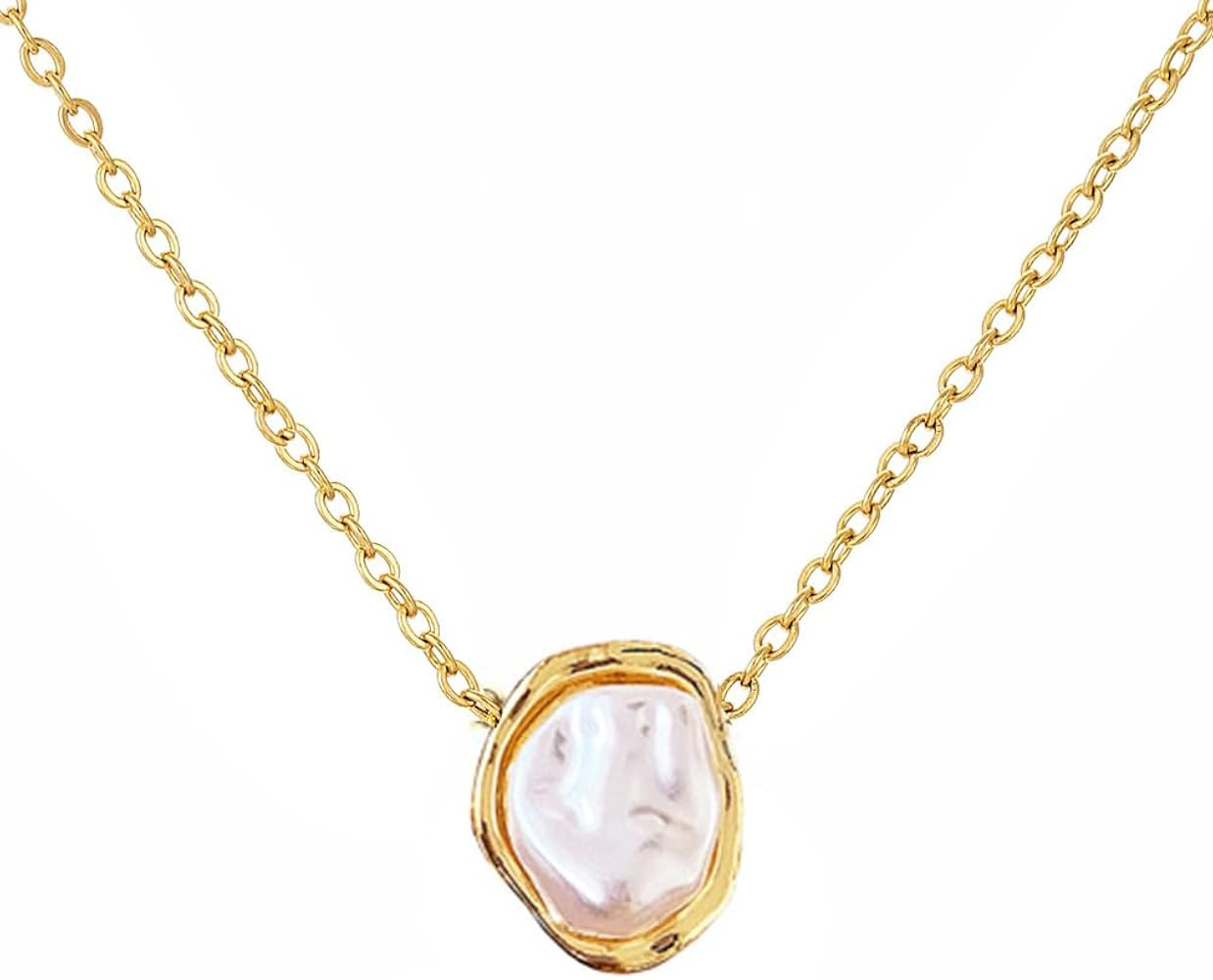 Baroque Pearl Necklaces for Women, Single Pearl Dainty Gold Necklace，Drop Pendant Necklace with... | Amazon (US)
