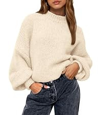 BTFBM Sweaters for Women Fall 2026 Crew Neck Lantern Long Sleeve Oversized Sweater Casual Knit Wi... | Amazon (US)