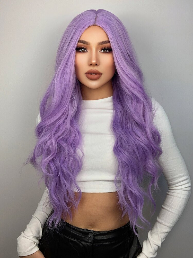 Purple Long Wavy Curly Medium Part 28 Inch Fashion Women's Wigs Synthetic Heat Resistant Wigs Dai... | SHEIN